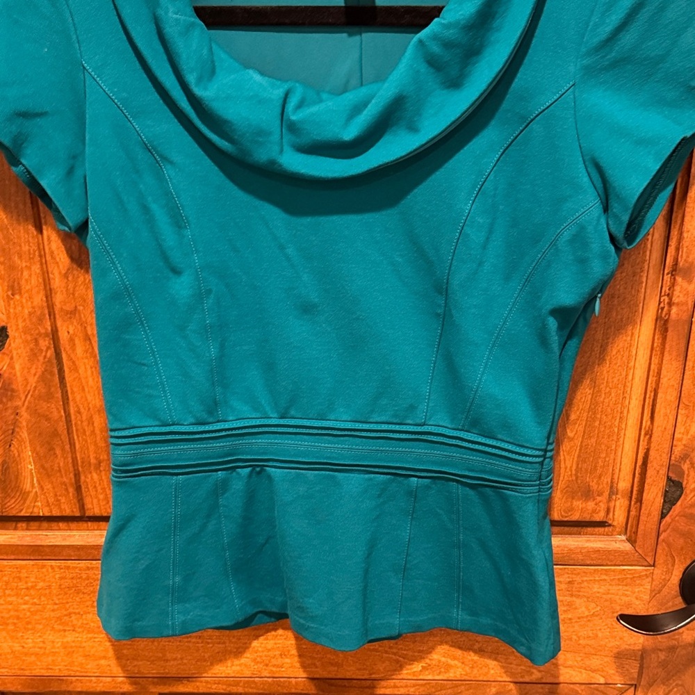White House Black Market Teal Cowl Neck Blouse - Picture 3 of 5